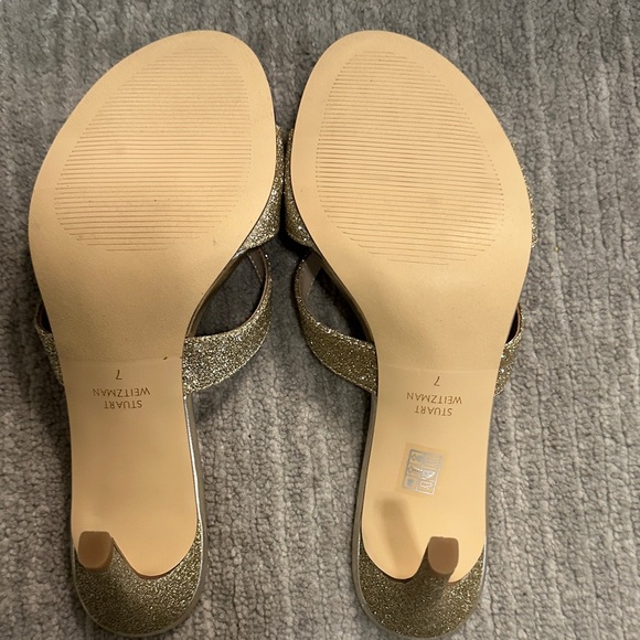 NWOT Stuart Weitzman Shimmering Gold Strappy Heels - Picture 5 of 6